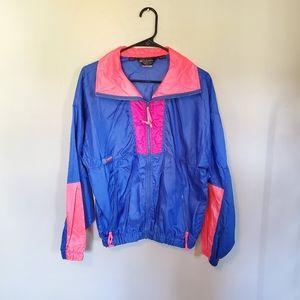 Vintage Columbia Windbreaker Neon Pink Bright Blue